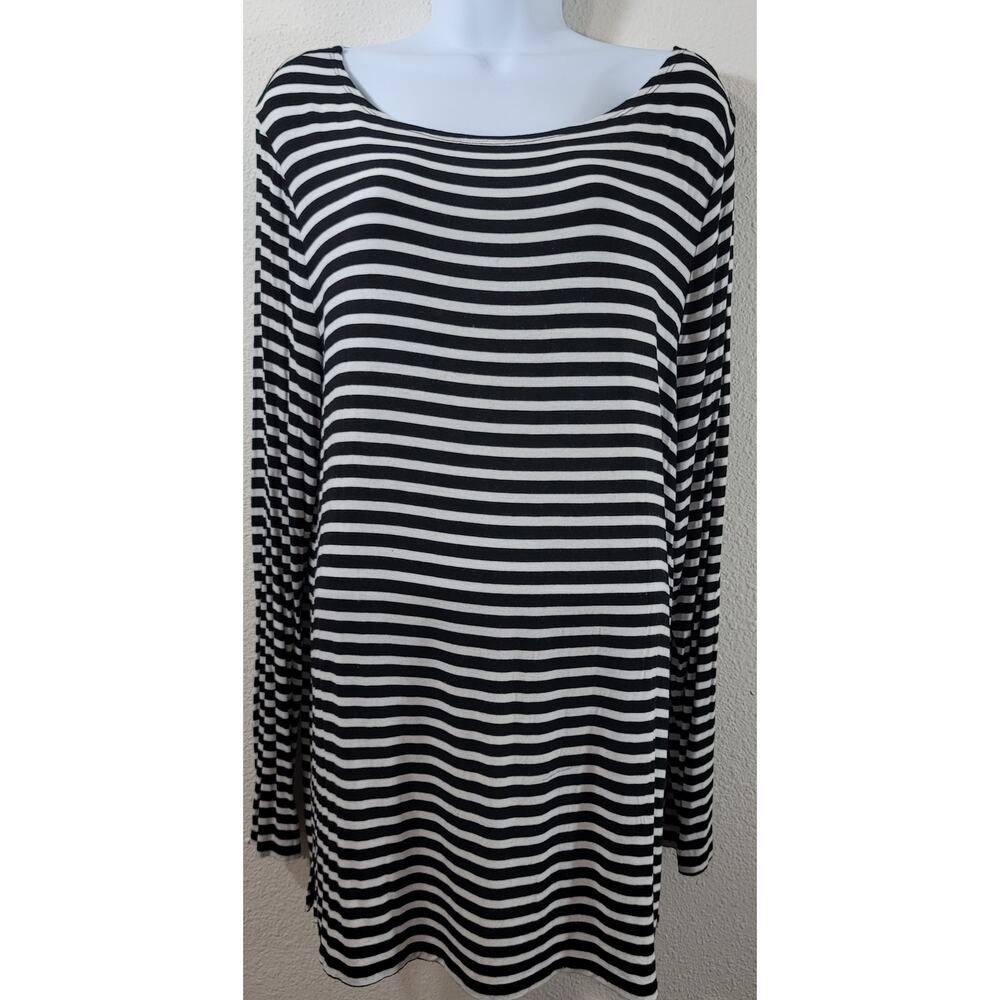 Luxe Black White Striped Long Sleeve Top XXL Lightweight Flowy Soft Stretchy